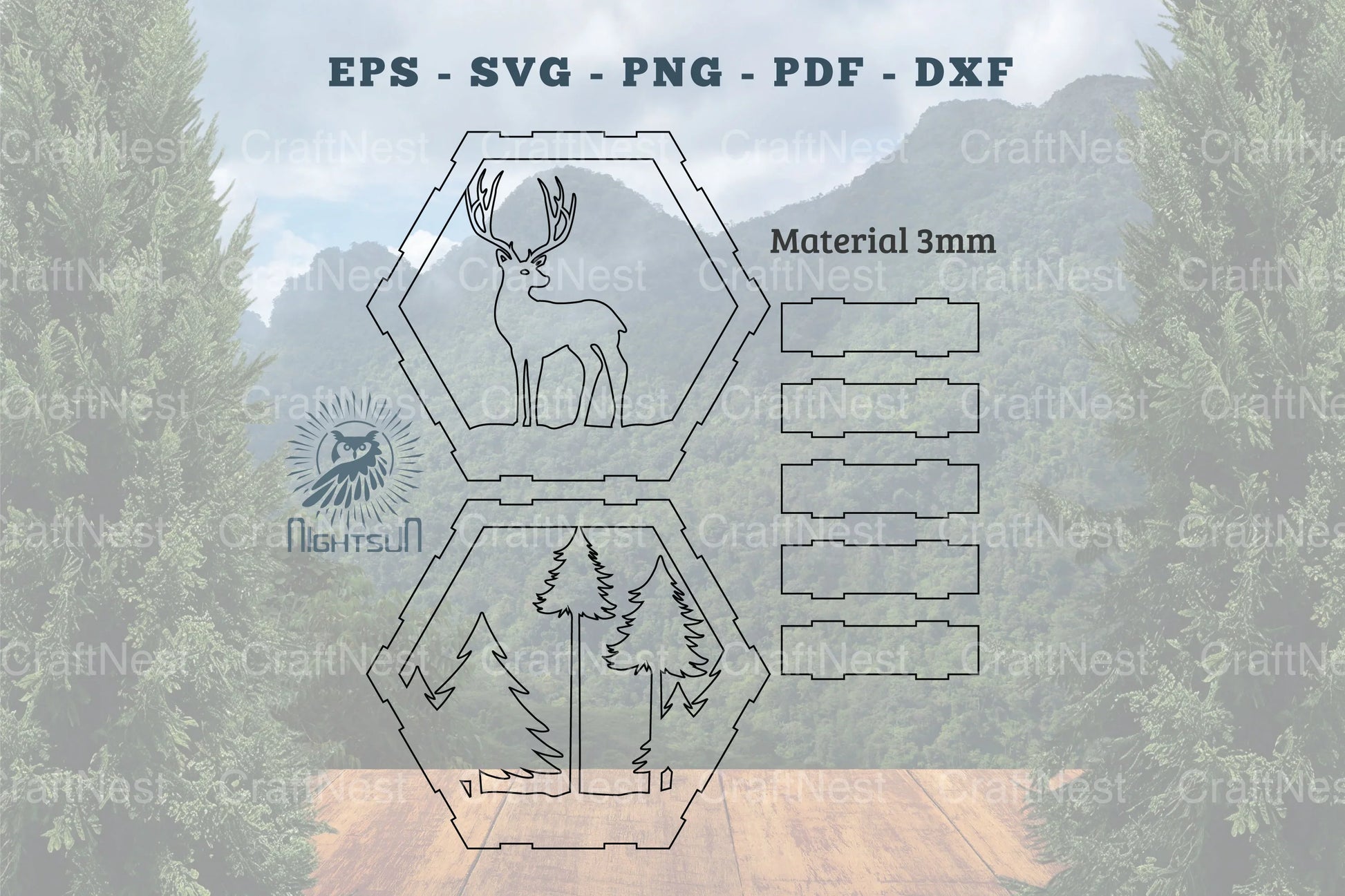 Deer Hexagon Laser Cut Home Decor SVG Bundle - CraftNest - Digital Crafting and Art