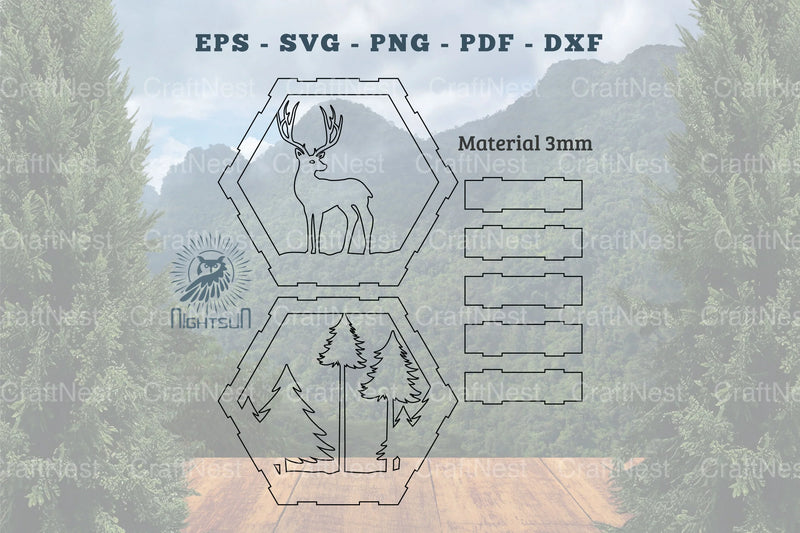 Deer Hexagon Laser Cut Home Decor SVG Bundle - CraftNest - Digital Crafting and Art