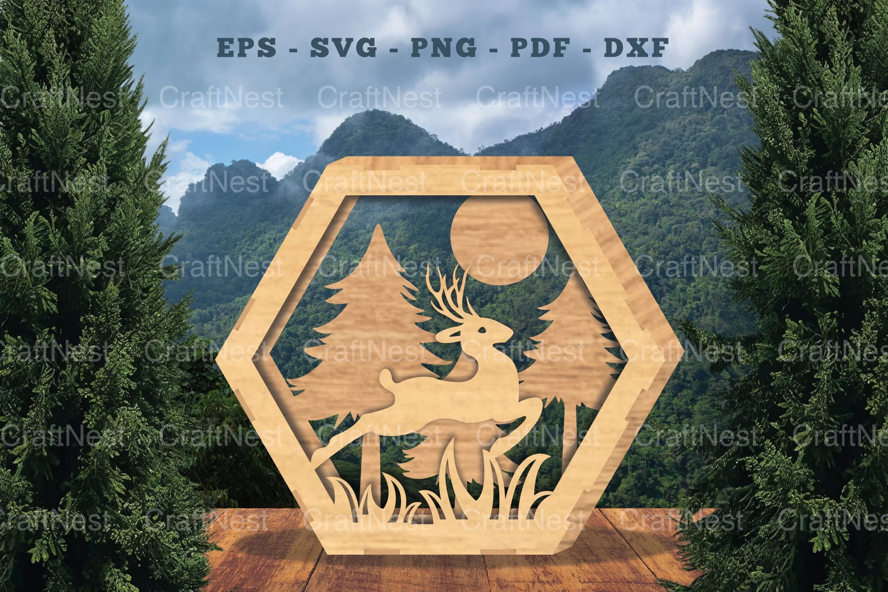 Deer Hexagon Laser Cut Home Decor SVG Bundle - CraftNest - Digital Crafting and Art