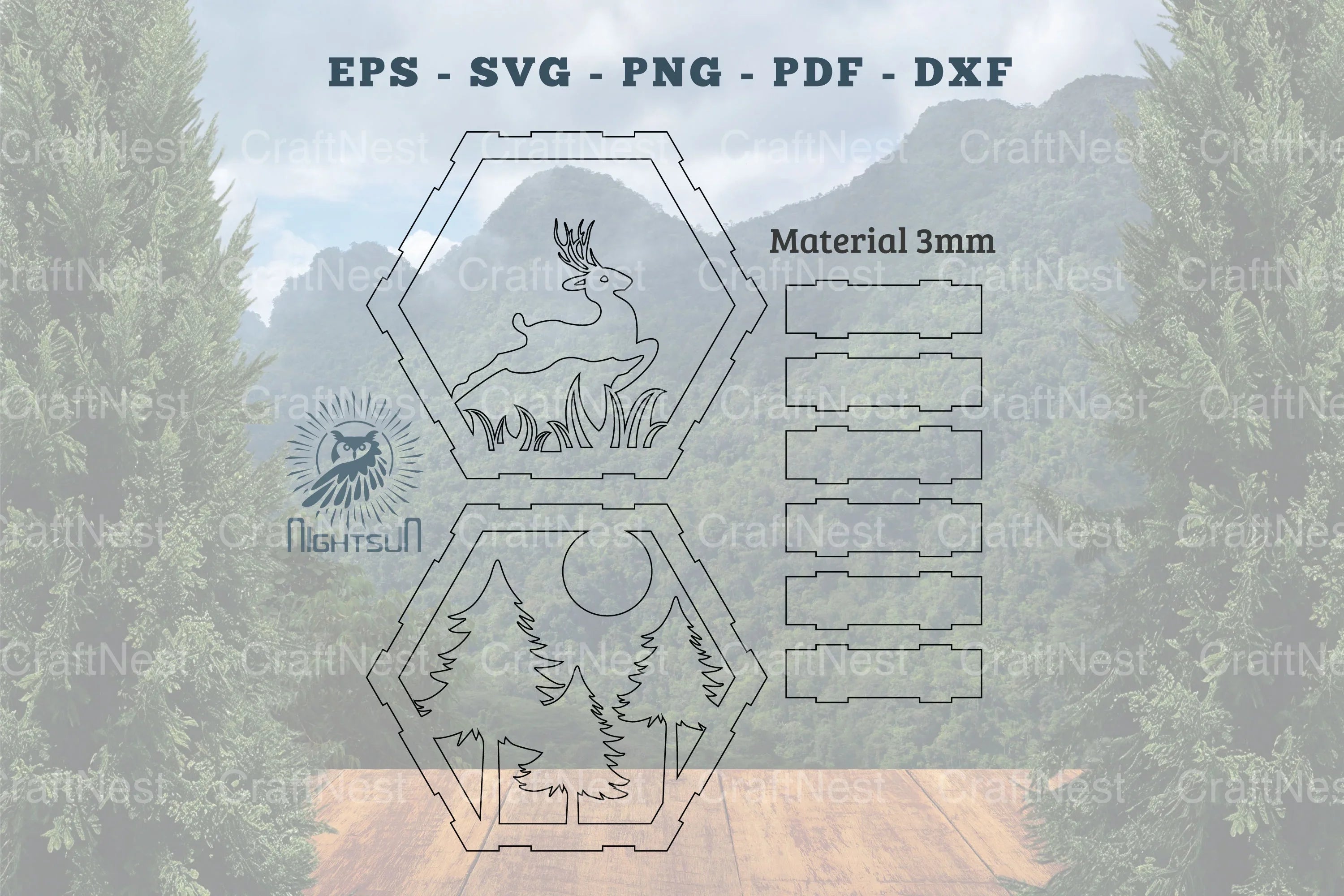 Deer Hexagon Laser Cut Home Decor SVG Bundle - CraftNest - Digital Crafting and Art