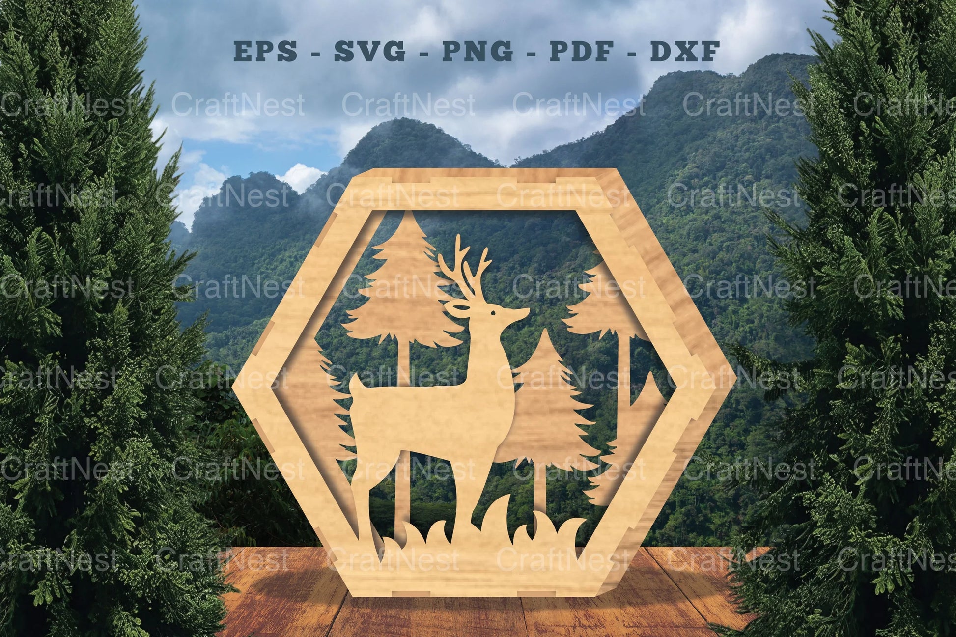Deer Hexagon Laser Cut Home Decor SVG Bundle - CraftNest - Digital Crafting and Art