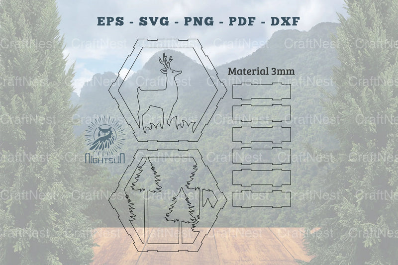 Deer Hexagon Laser Cut Home Decor SVG Bundle - CraftNest - Digital Crafting and Art