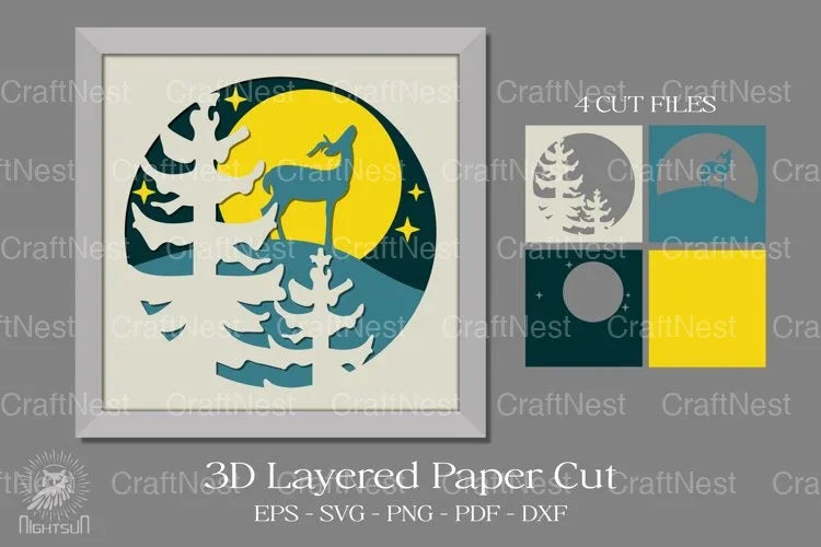 Deer in Forest 3D Layered Paper Cut Clipart Bundle - CraftNest - Digital Crafting and Art