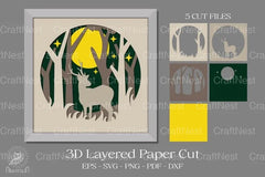 Deer in Forest 3D Shadow Box Paper Cut Design Bundle - CraftNest - Digital Crafting and Art