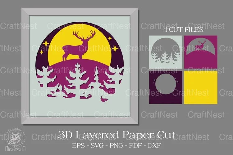 Deer in Forest 3D Shadow Box Clipart Bundle - CraftNest - Digital Crafting and Art