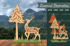 Deer in Forest Laser Cut Decoration Clipart Bundle - CraftNest - Digital Crafting and Art
