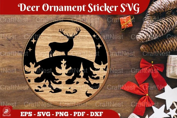 Christmas Deer Ornament Sticker SVG Bundle - CraftNest - Digital Crafting and Art