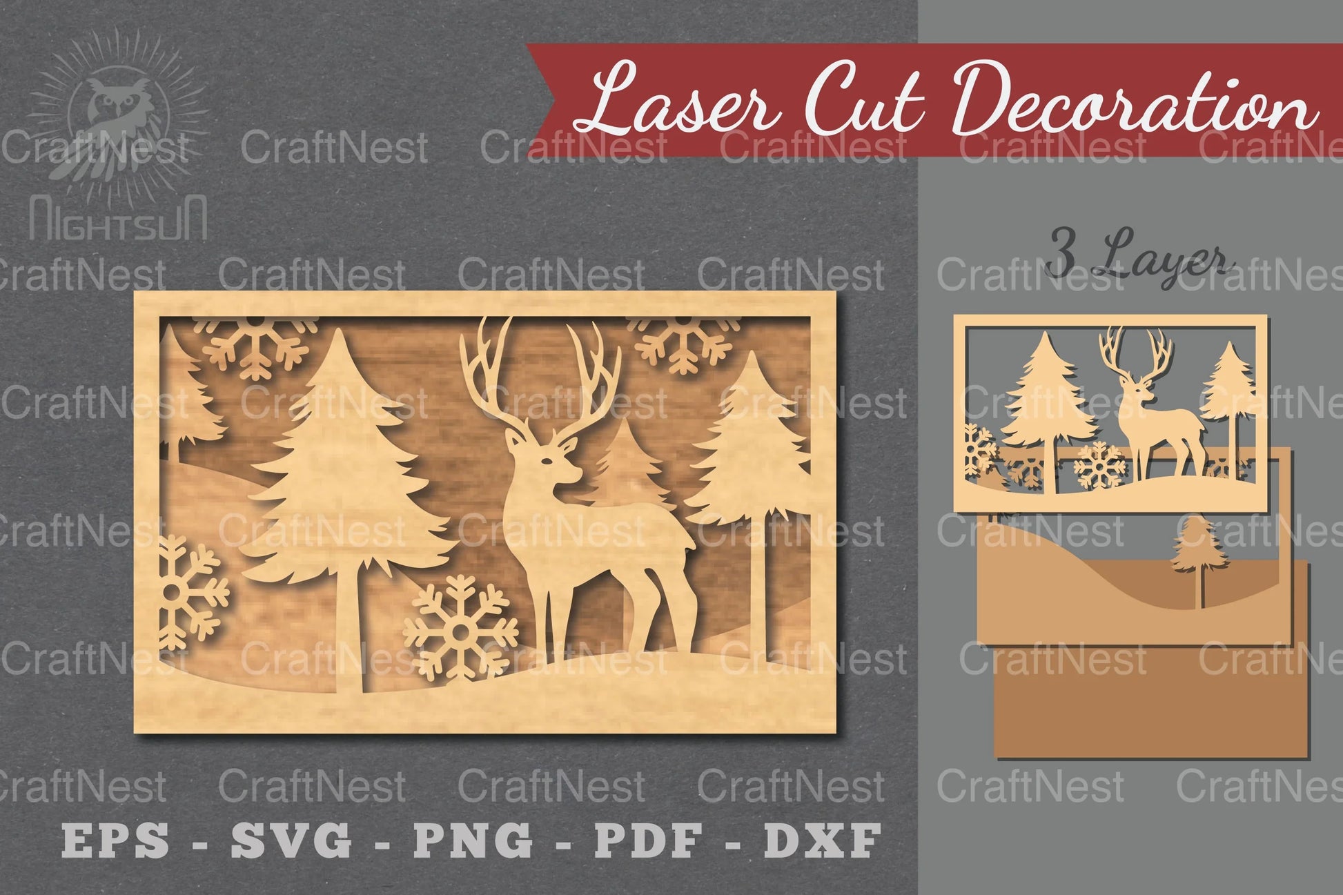 Deer Scene Laser Cut Home Decor SVG Bundle - CraftNest - Digital Crafting and Art