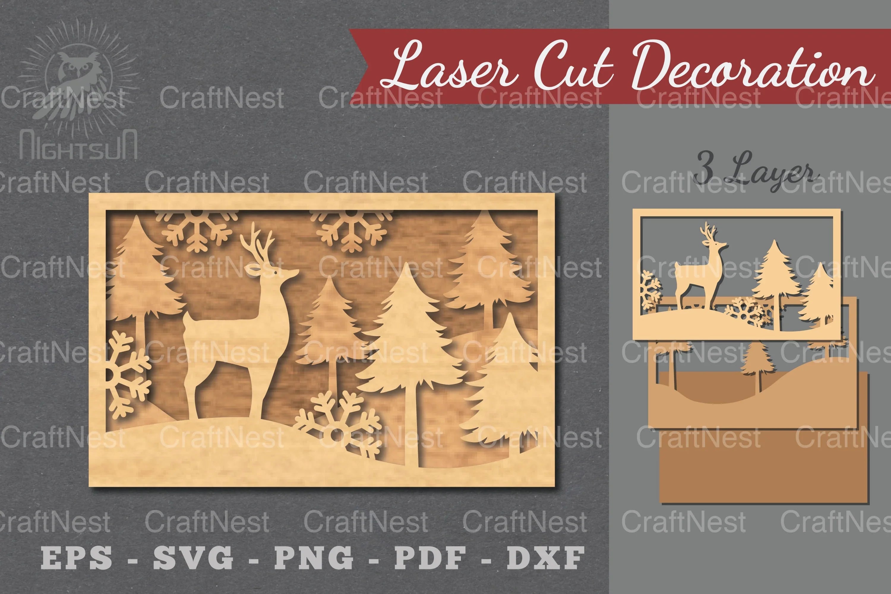 Deer Scene Laser Cut Home Decor SVG Bundle - CraftNest - Digital Crafting and Art