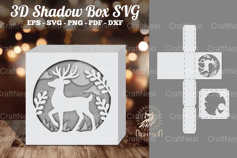 Deer in Forest Papercut Shadow Box Design - CraftNest - Digital Crafting and Art