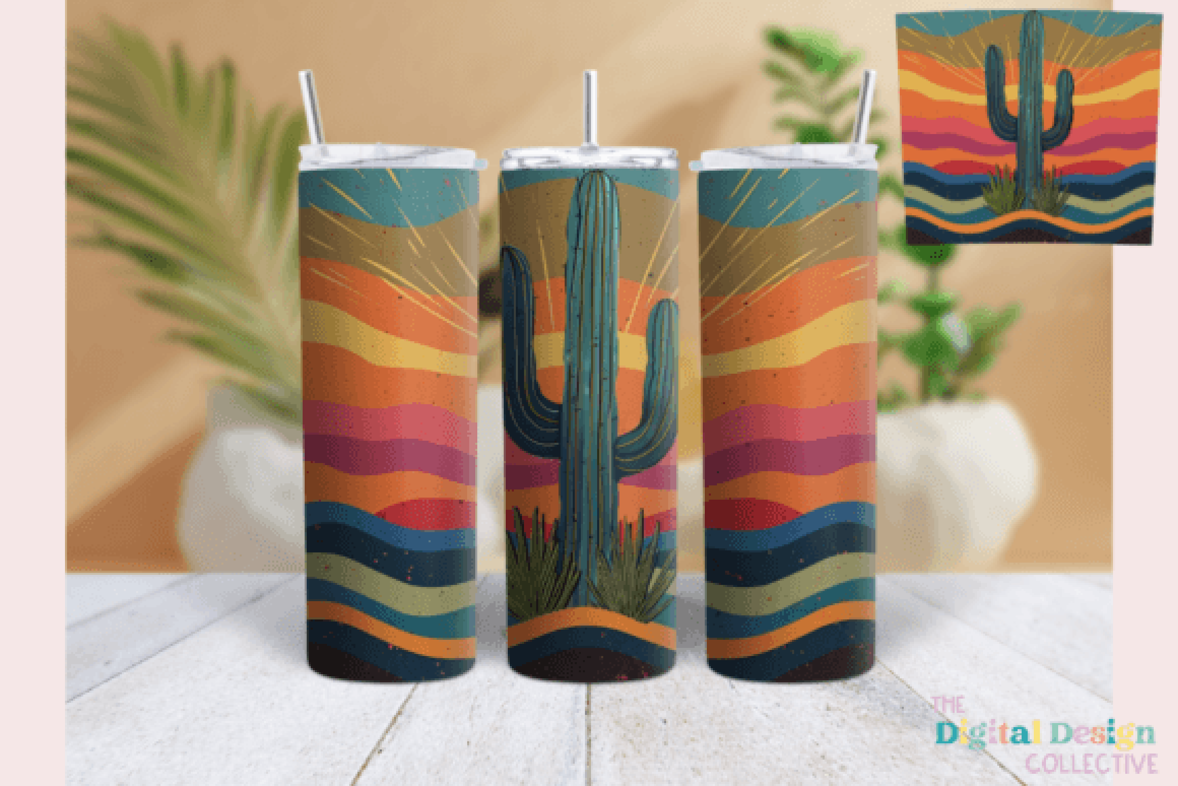 Desert Cactus Neon Western Tumbler Wrap Bundle