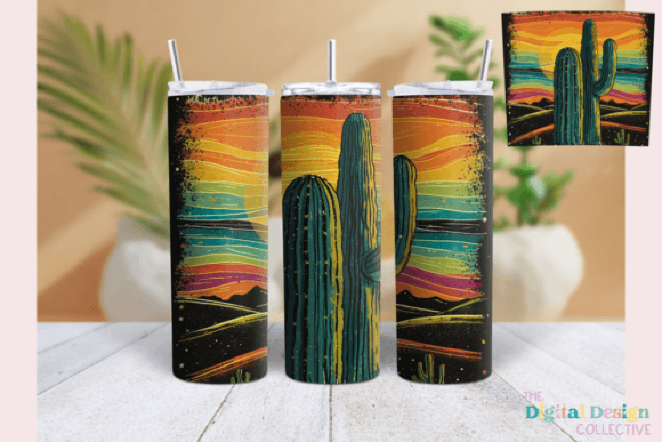 Desert Cactus Neon Western Tumbler Wrap Bundle
