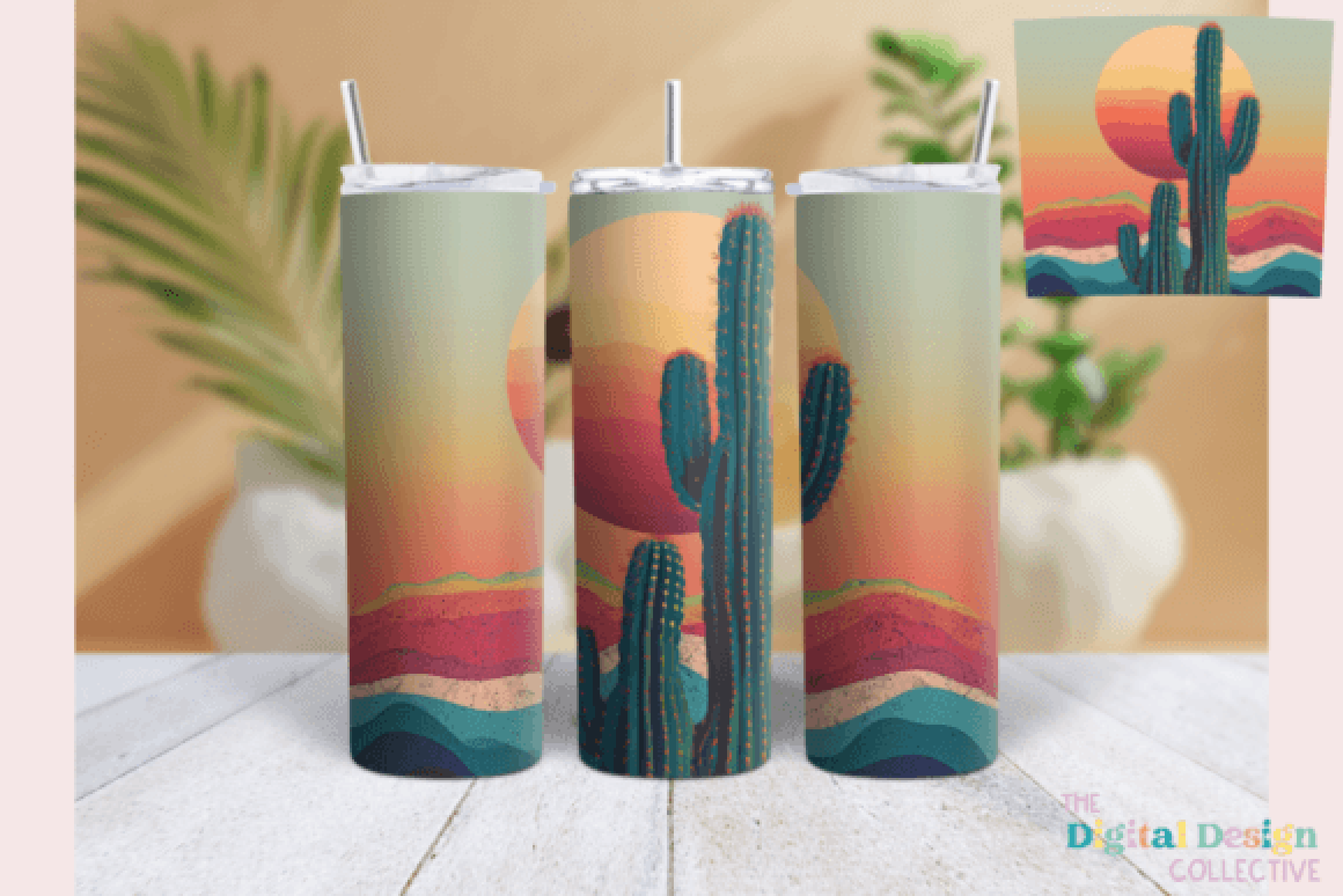 Desert Cactus Neon Western Tumbler Wrap Bundle