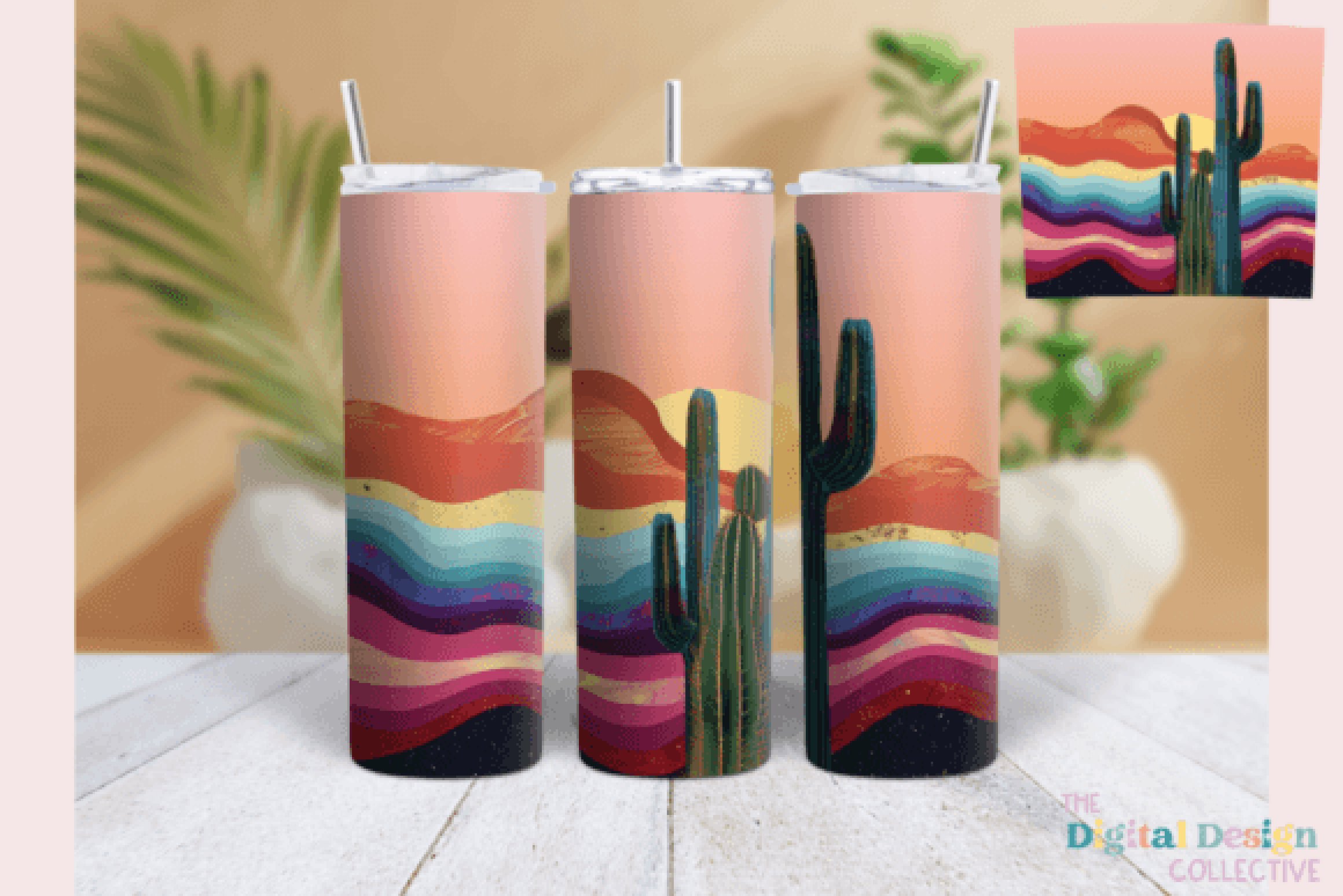 Desert Cactus Neon Western Tumbler Wrap Bundle