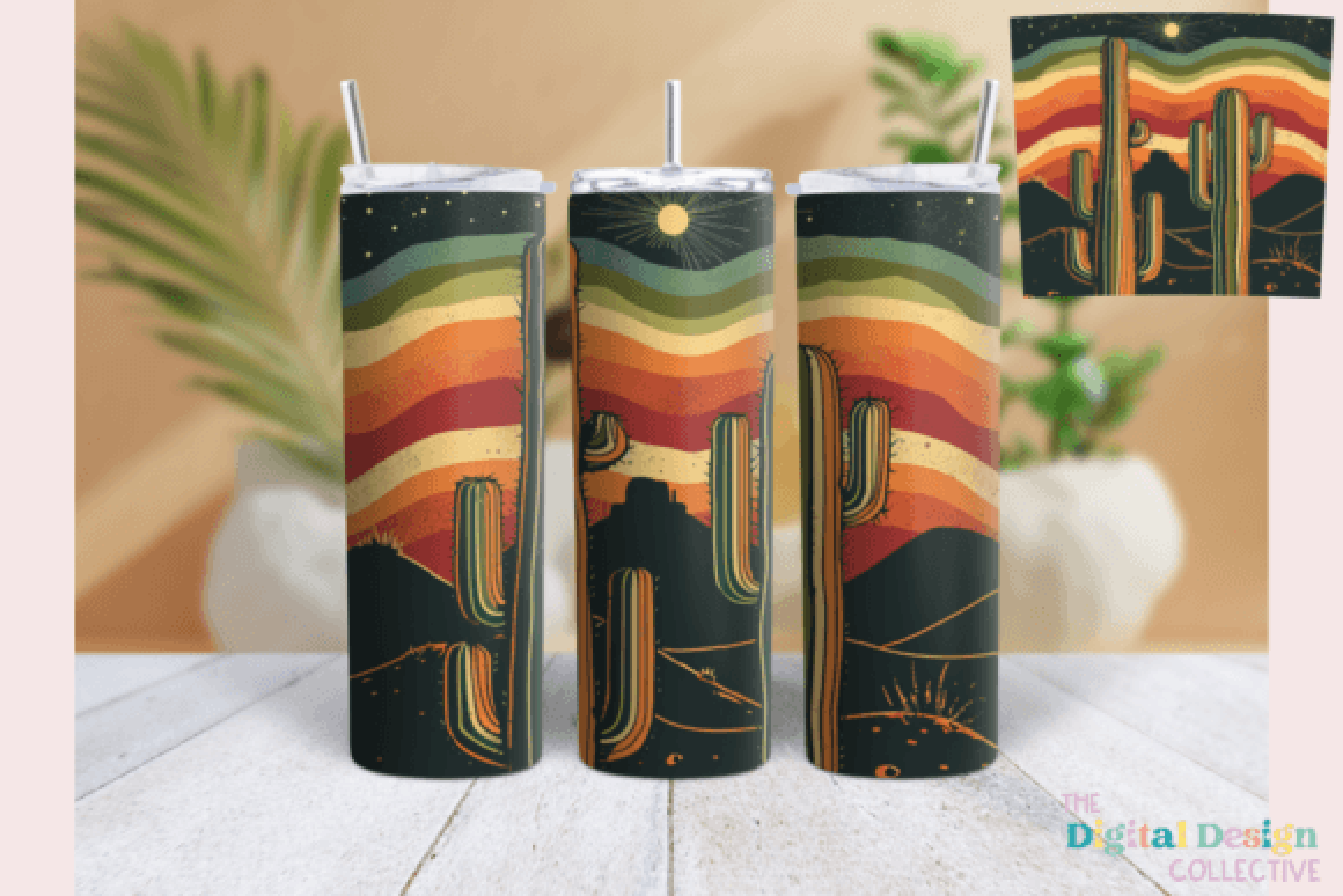 Desert Cactus Neon Western Tumbler Wrap Bundle