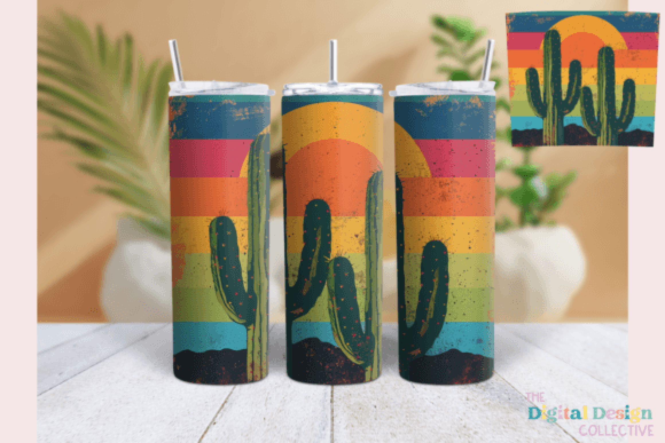 Desert Cactus Neon Western Tumbler Wrap Bundle