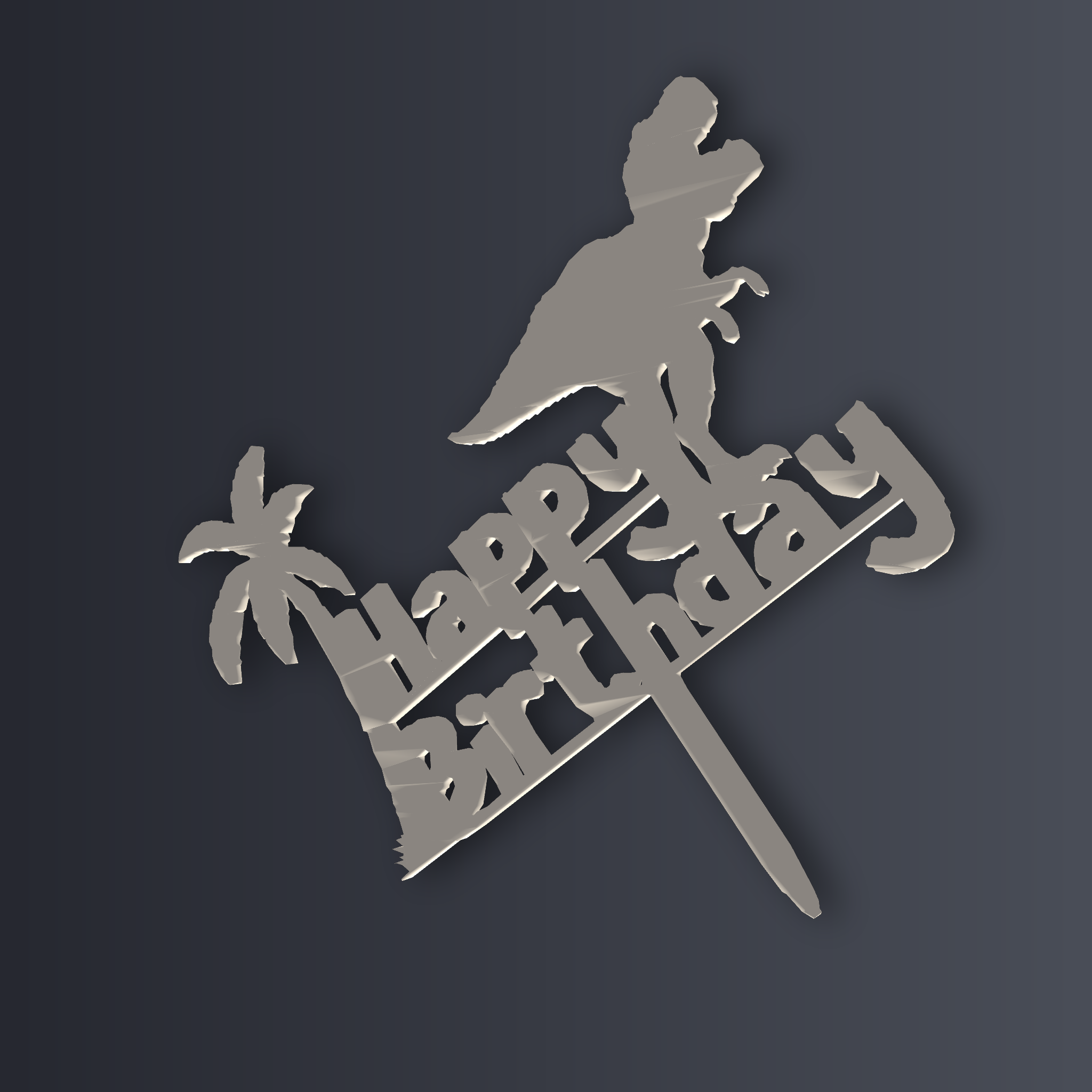 Dinosaur Happy Birthday Topper 3D Print STL File