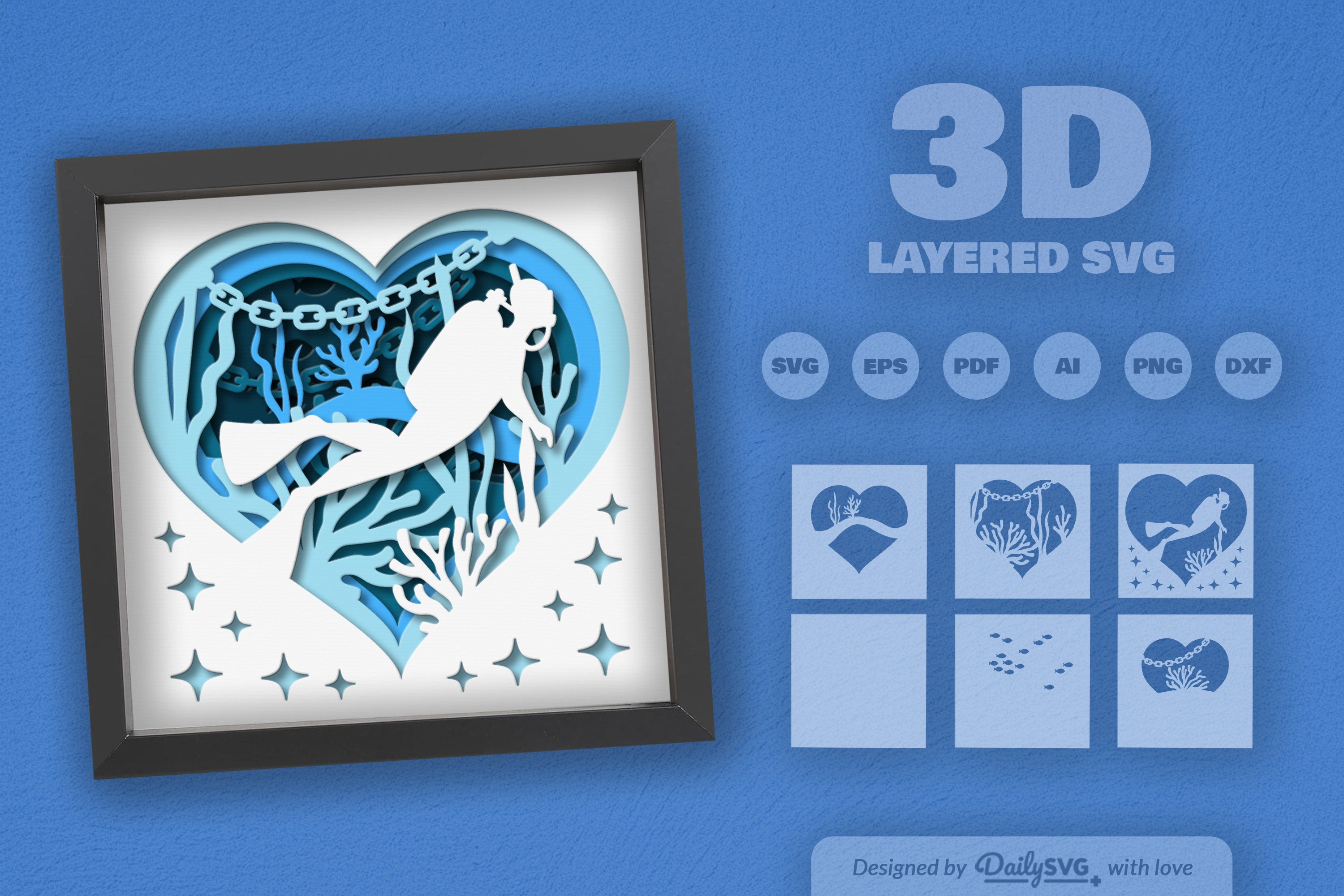 Dive Into Ocean Heart Papercut SVG Bundle