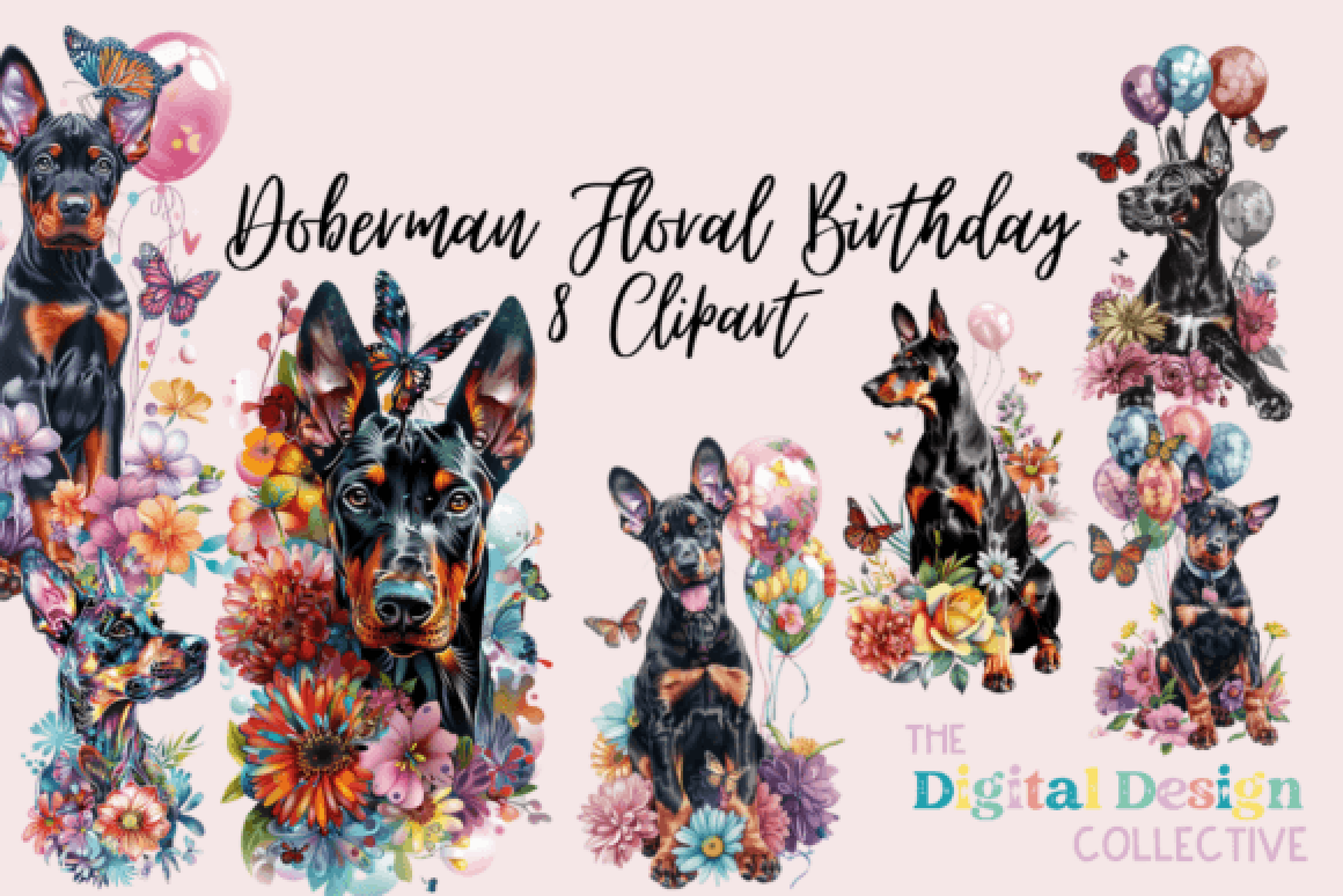 Dog Floral Birthday Clipart Bundle