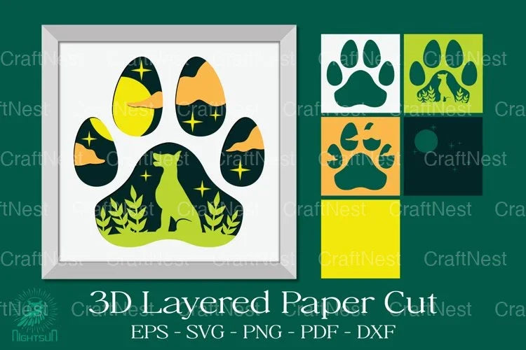 Dog Footprint 3D Layered Papercut Clipart Bundle - CraftNest - Digital Crafting and Art