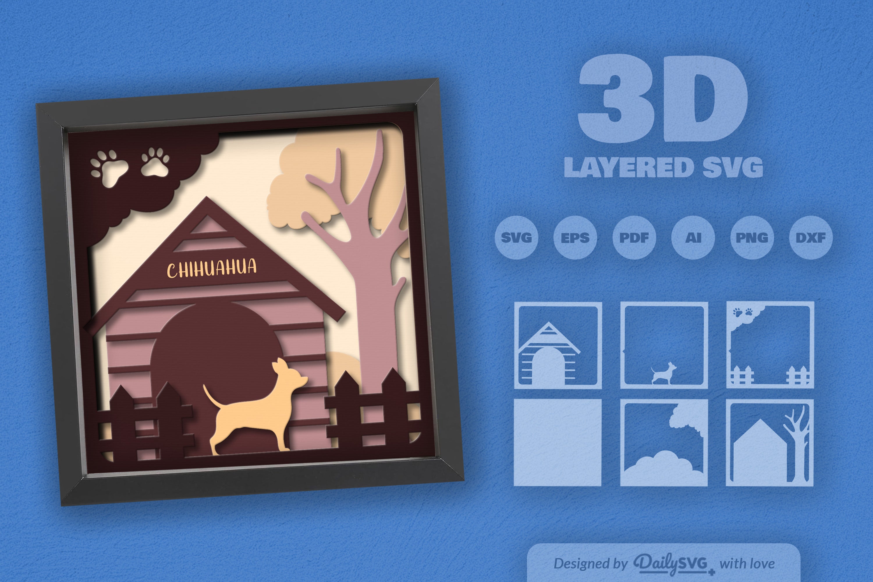 Chihuahua Dog House Papercut SVG Bundle