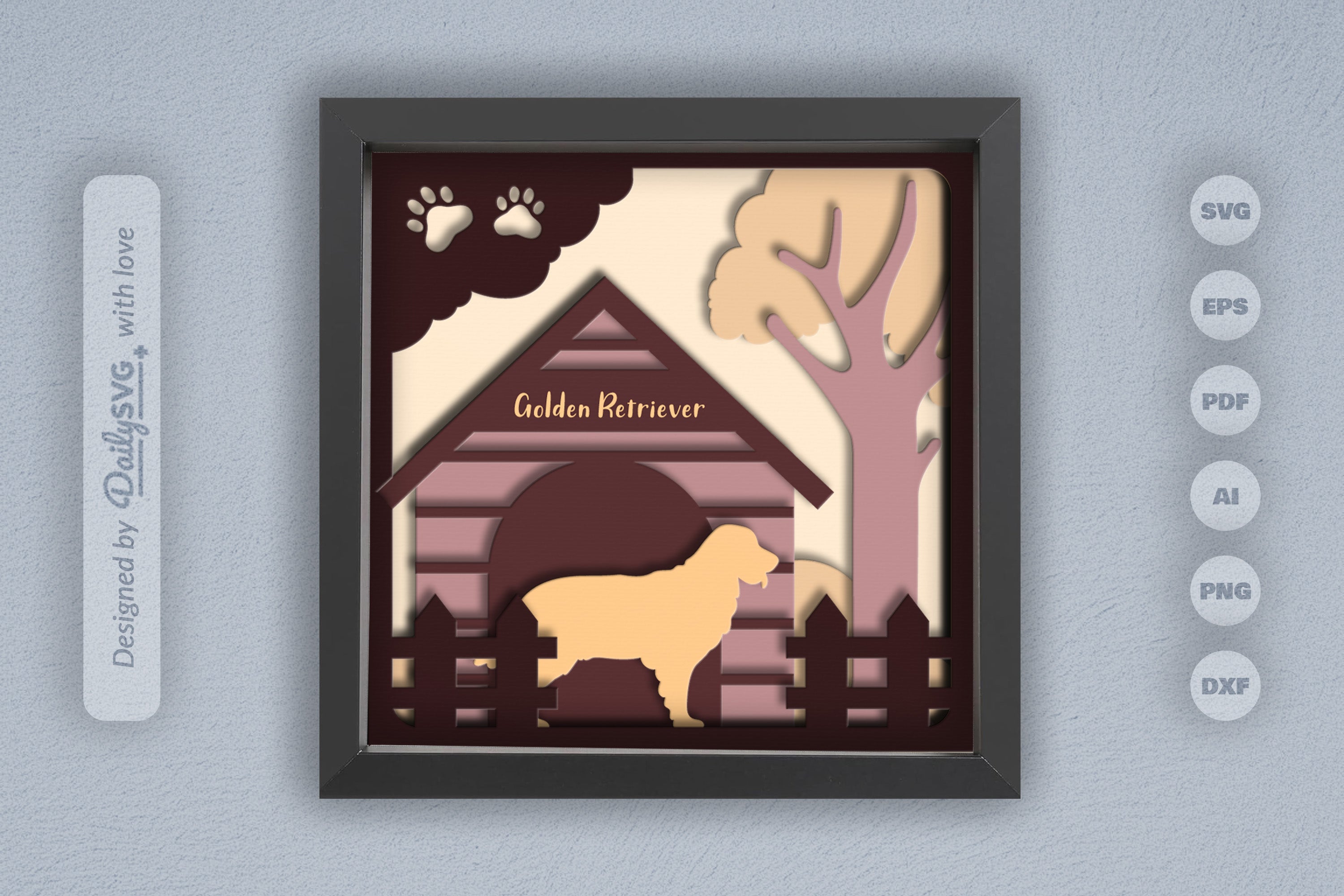 Golden Retriever Dog House Papercut SVG Bundle