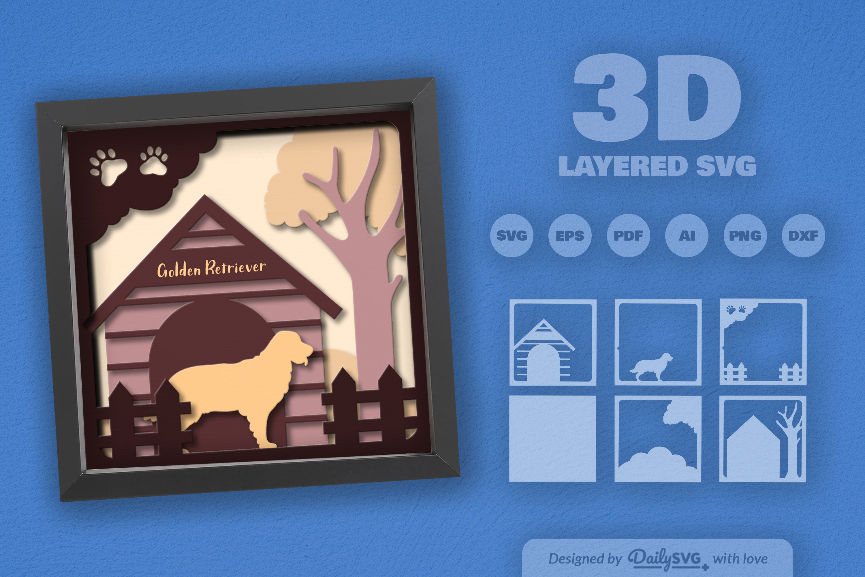 Golden Retriever Dog House Papercut SVG Bundle