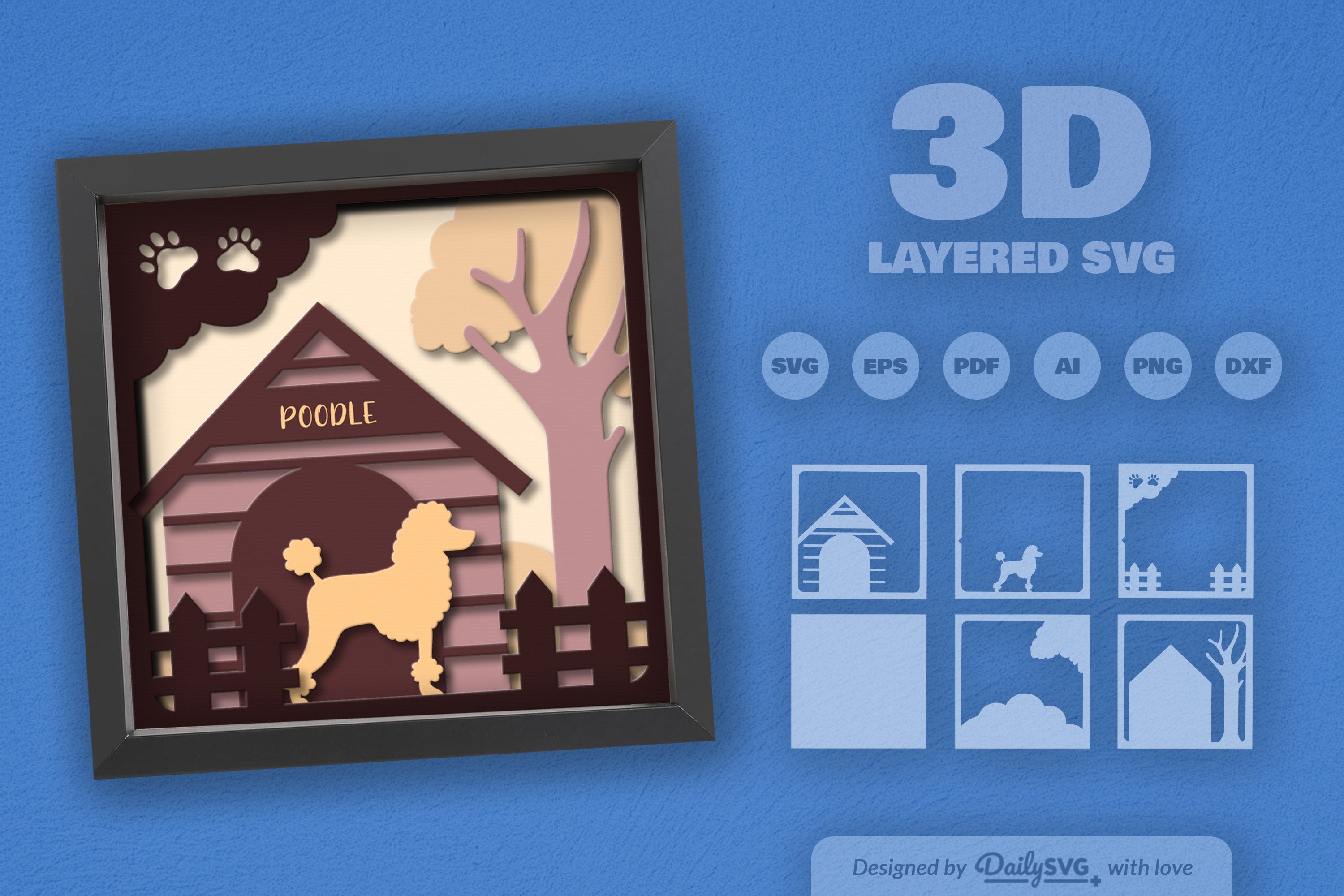 Dog House Papercut Poodle SVG Bundle