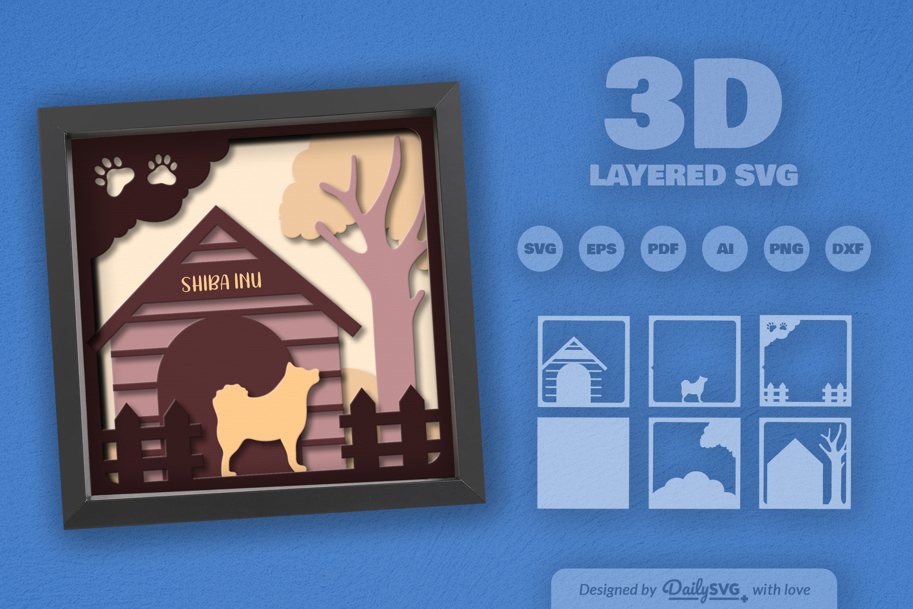 Shiba Inu Dog House Papercut SVG Bundle