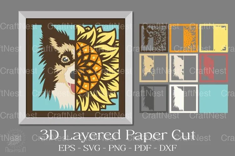 Dog Sunflower 3D Layered Papercut Clipart Bundle - CraftNest - Digital Crafting and Art