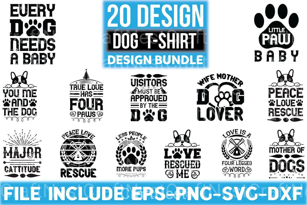 Dogs T Shirt Design 20 Bundle - CraftNest - Digital Crafting and Art