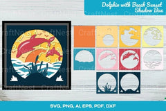 Dolphin Beach Sunset Shadow Box SVG Bundle - CraftNest - Digital Crafting and Art