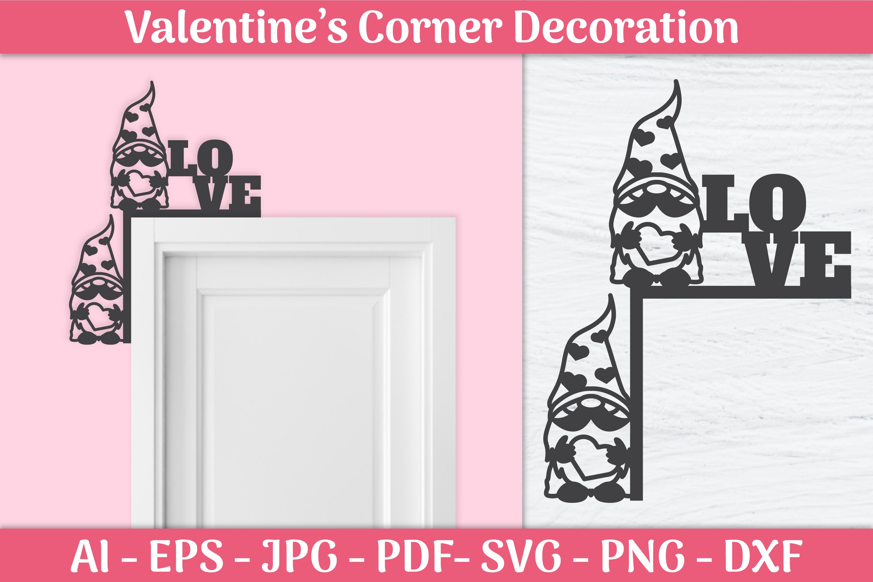 Valentine's Day Gnomes Door Corner SVG Bundle 3 - CraftNest - Digital Crafting and Art