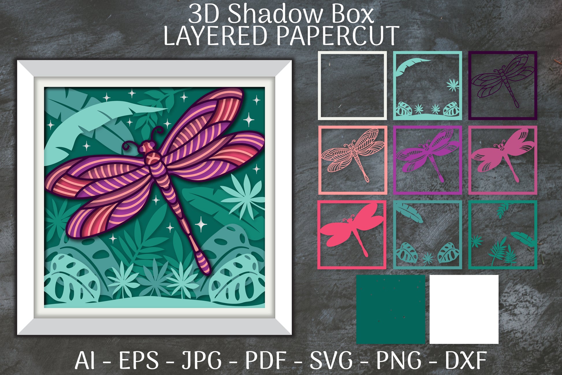 Dragonfly and Flowers Layered Papercut Nature SVG Bundle 3 - CraftNest - Digital Crafting and Art
