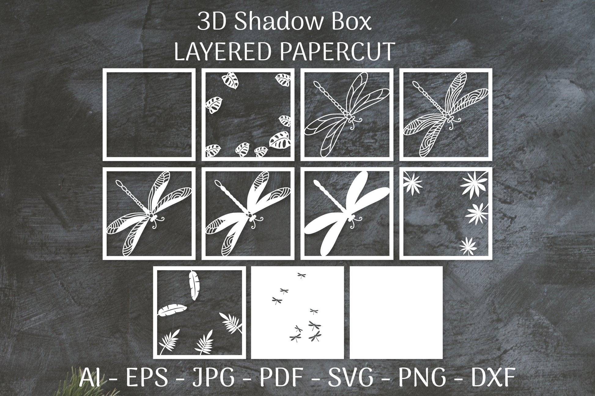 Dragonfly and Flowers Layered Papercut Nature SVG Bundle 4 - CraftNest - Digital Crafting and Art
