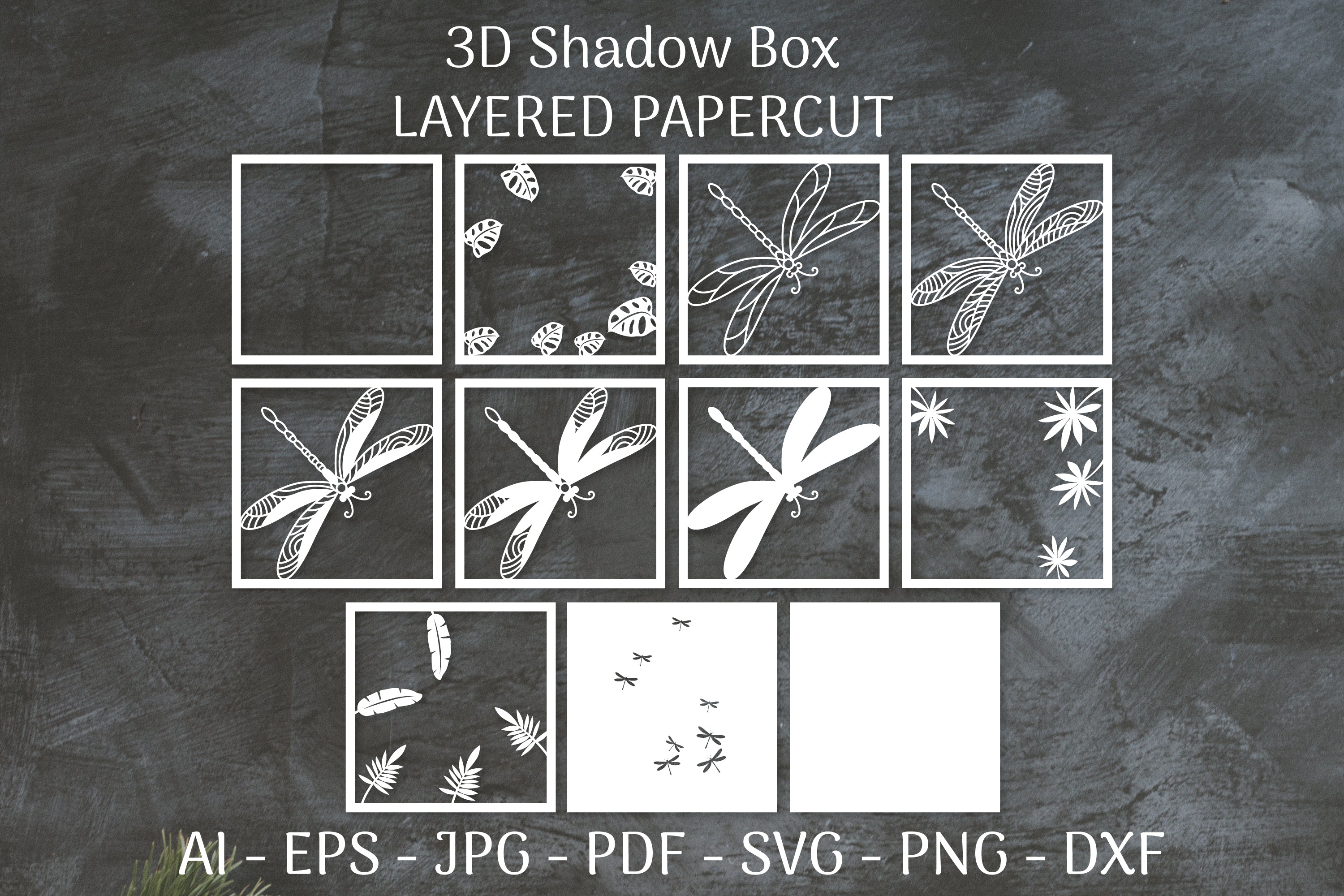 Dragonfly and Flowers Layered Papercut Nature SVG Bundle 4 - CraftNest - Digital Crafting and Art