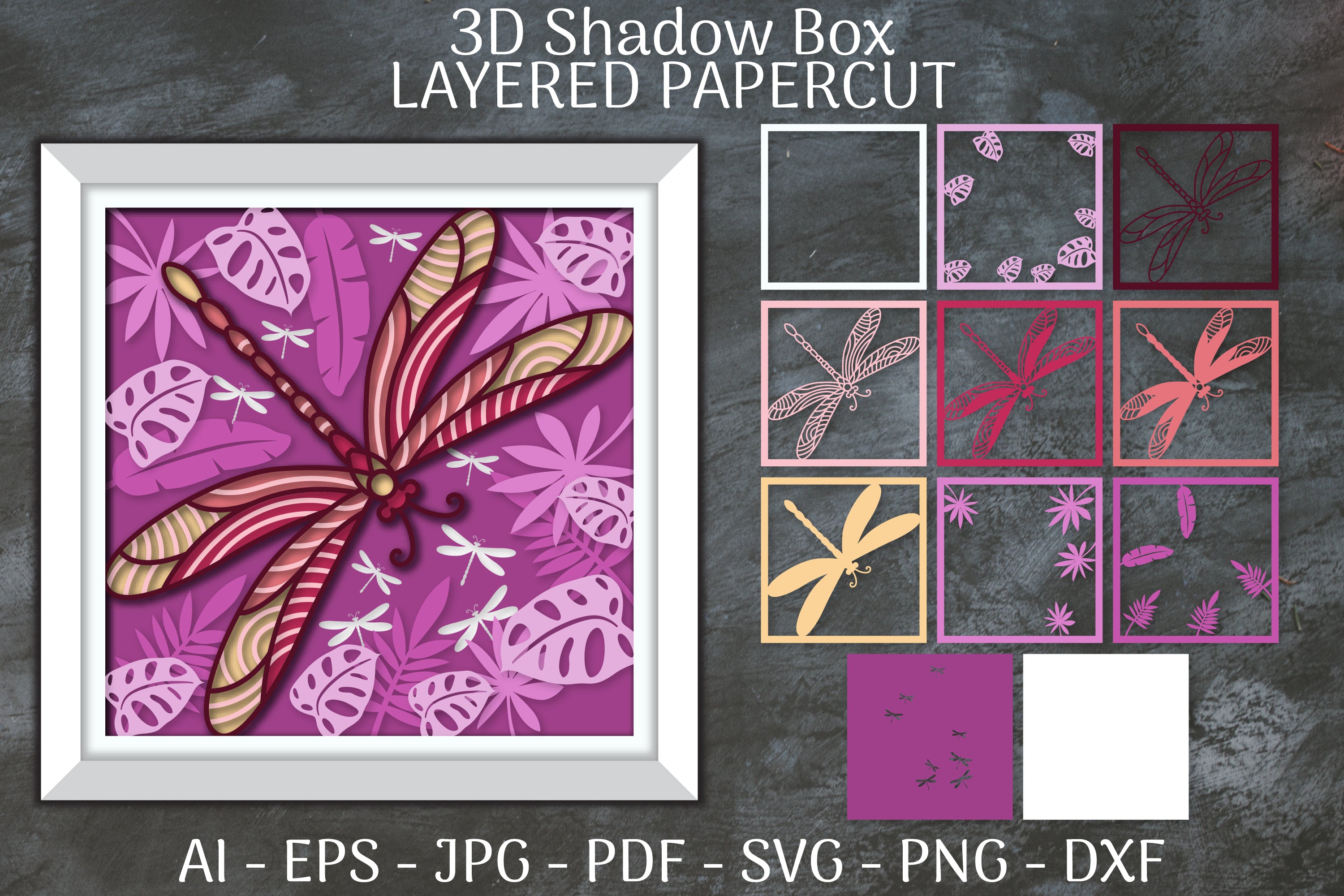 Dragonfly and Flowers Layered Papercut Nature SVG Bundle 4 - CraftNest - Digital Crafting and Art