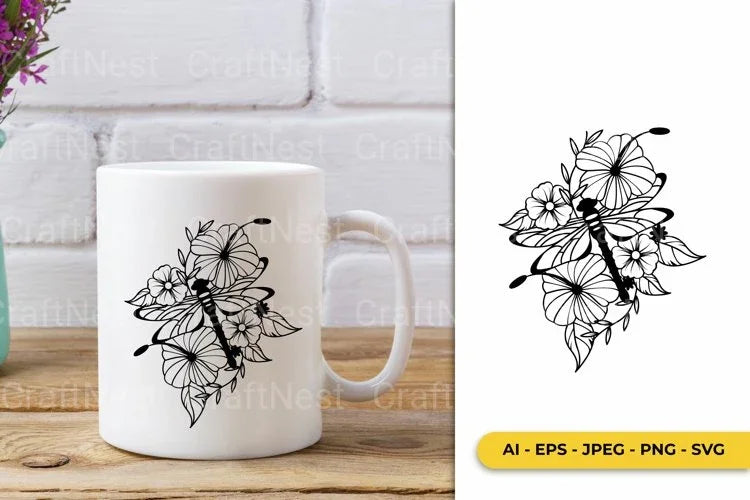 Dragonfly Flower Monogram SVG Bundle - CraftNest - Digital Crafting and Art