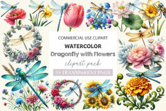 Dragonfly With Flowers Clipart Bundle - CraftNest - Digital Crafting and Art