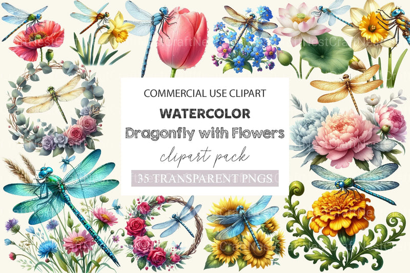 Dragonfly With Flowers Clipart Bundle - CraftNest - Digital Crafting and Art