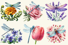 Dragonfly With Flowers Clipart Bundle - CraftNest - Digital Crafting and Art
