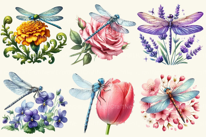 Dragonfly With Flowers Clipart Bundle - CraftNest - Digital Crafting and Art