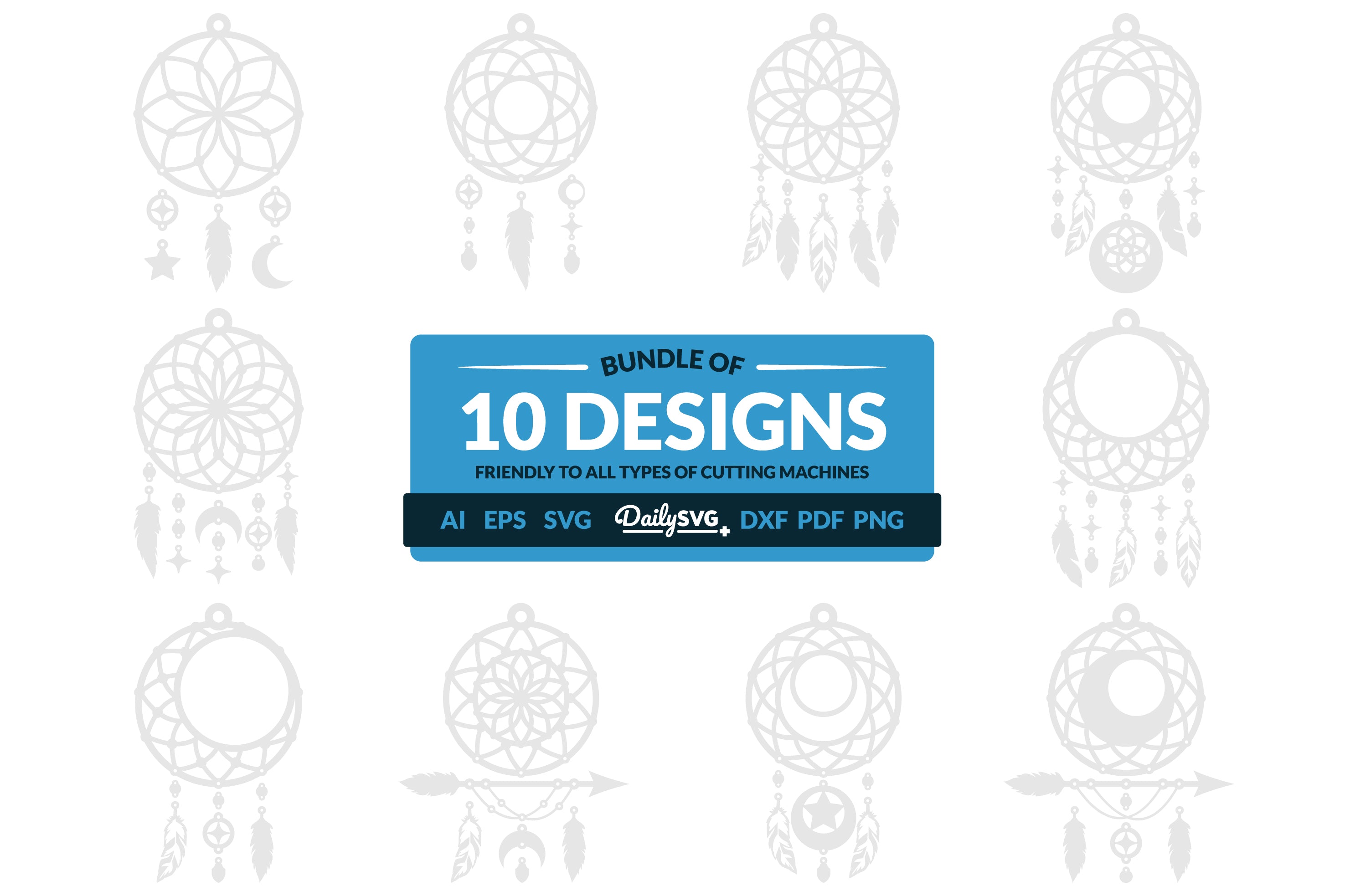 Dream Catcher Laser Cut Set Clipart SVG Bundle