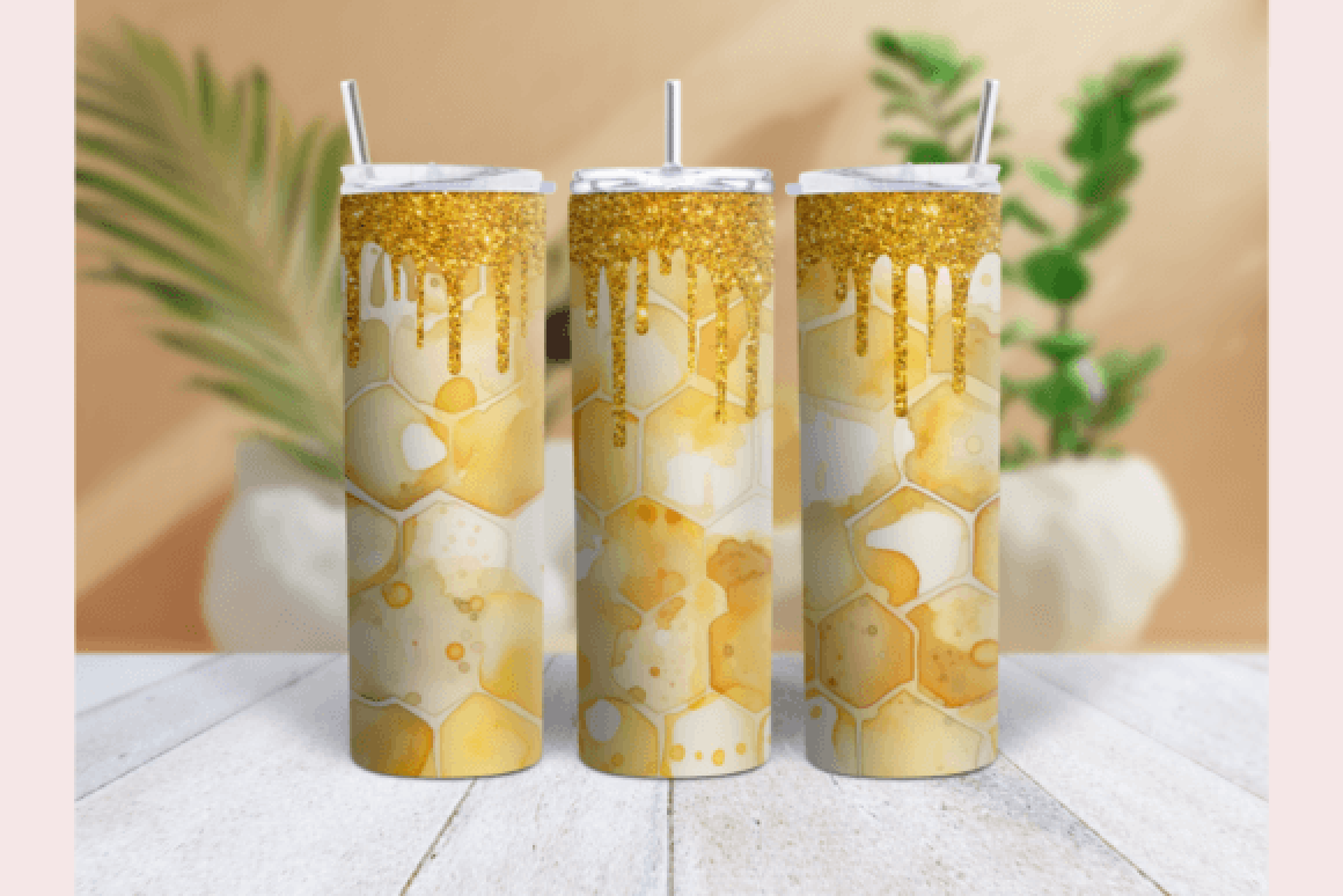 Orange Glitter Honey Bee Tumbler Wrap Bundle