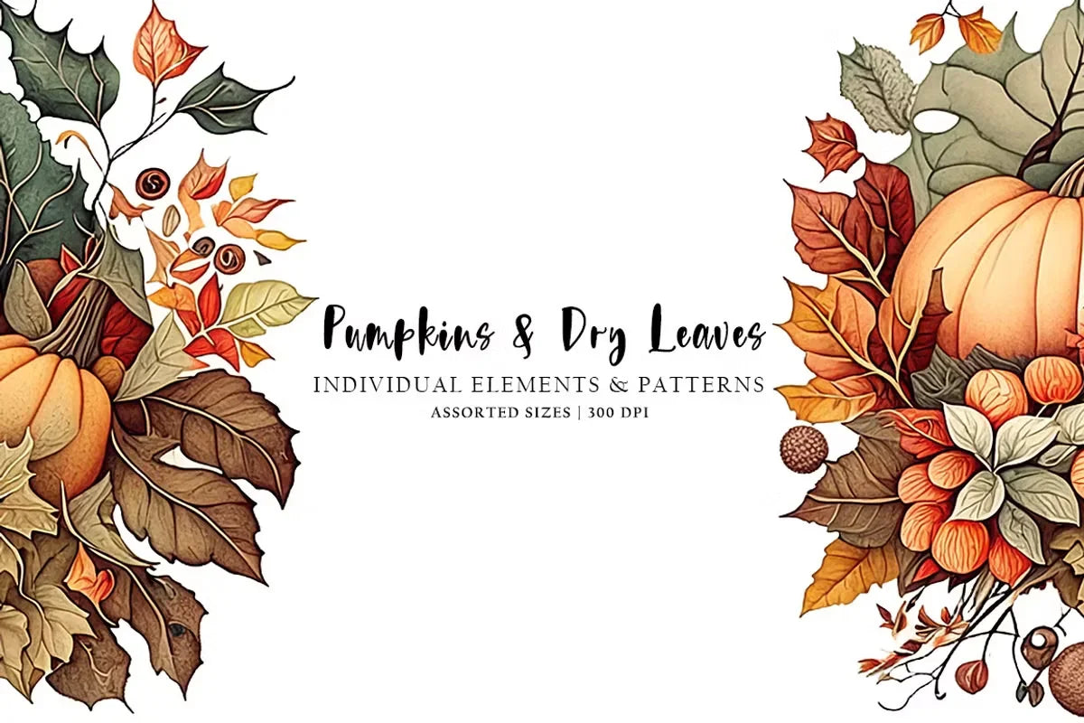 Pumpkins and Dry Leaves - Autumn - CraftNest - Digital Crafting and Art