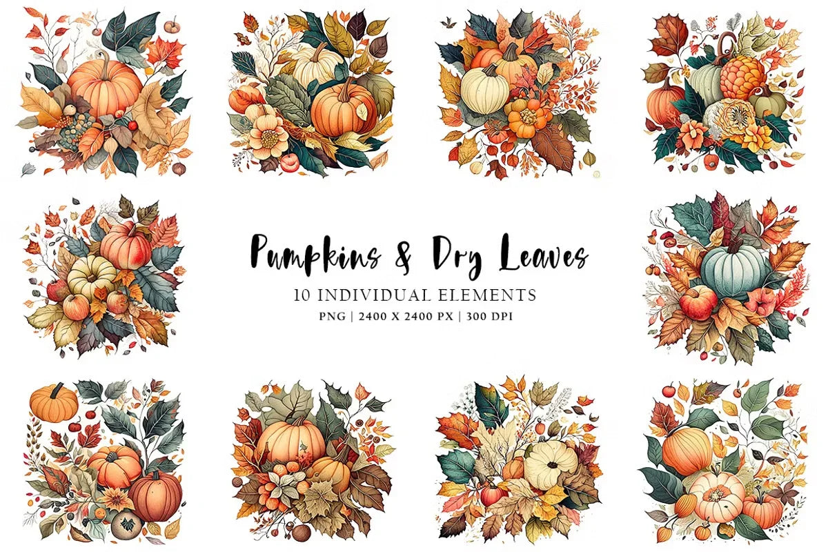 Pumpkins and Dry Leaves - Autumn - CraftNest - Digital Crafting and Art