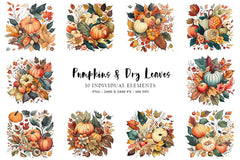 Pumpkins and Dry Leaves - Autumn - CraftNest - Digital Crafting and Art