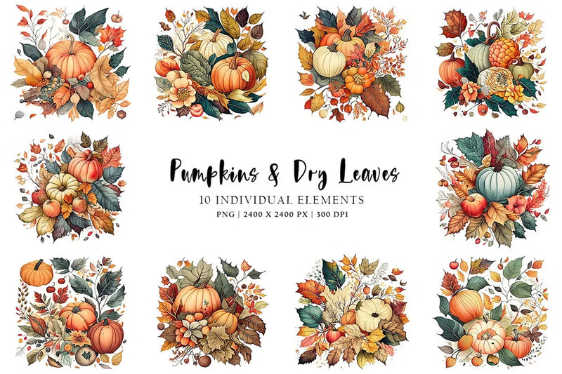 Pumpkins and Dry Leaves - Autumn - CraftNest - Digital Crafting and Art