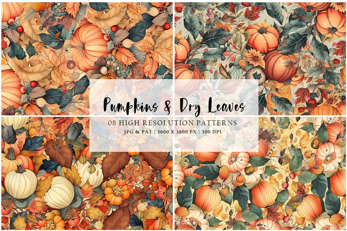 Pumpkins and Dry Leaves - Autumn - CraftNest - Digital Crafting and Art