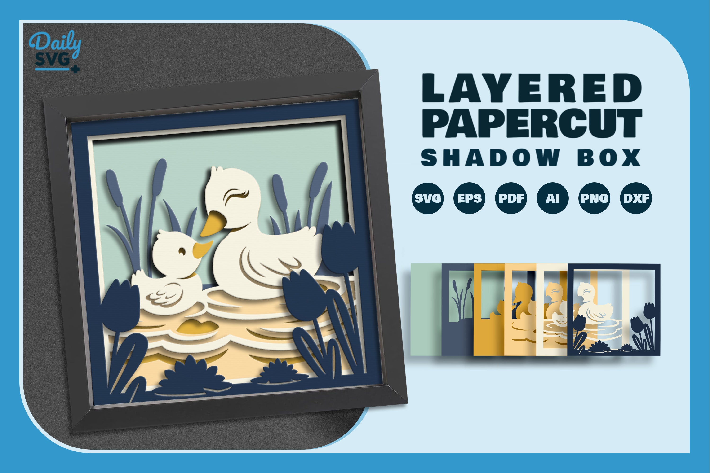 Duck Mom and Baby Papercut SVG Bundle